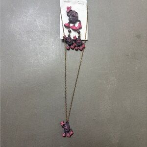 California Raisins Pink and Purple Cartoon Character Necklace, Earring and Pin